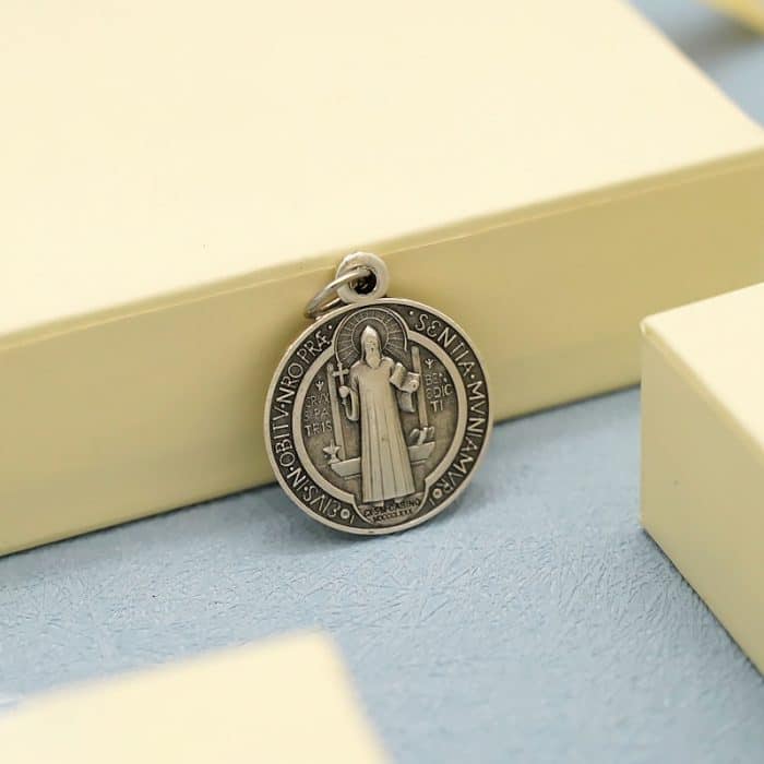 DIY小吊牌-圣本笃-锌合金-银色棕-2.1cm Catholic religious art