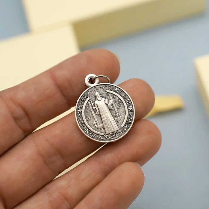 DIY小吊牌-圣本笃-锌合金-银色棕-2.1cm Catholic religious art