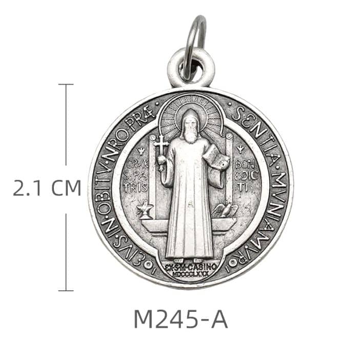 DIY小吊牌-圣本笃-锌合金-银色棕-2.1cm Catholic religious art