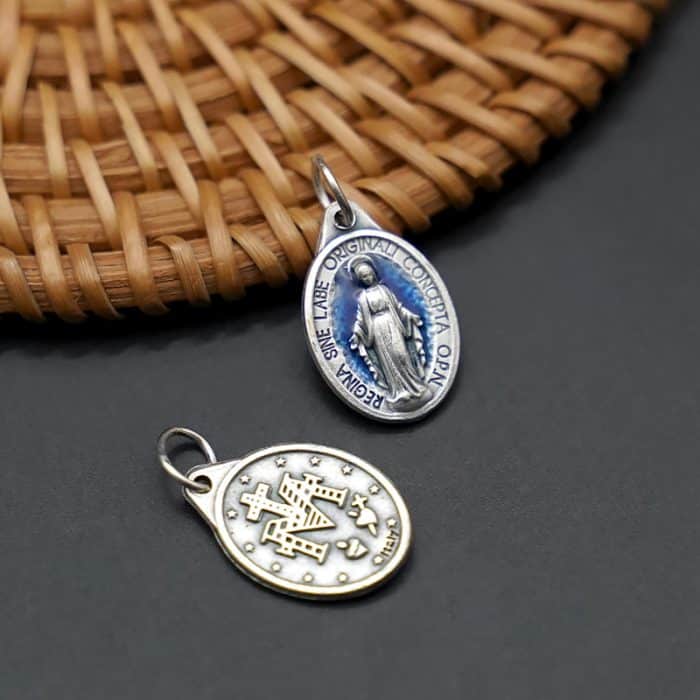 DIY小吊牌-显灵圣母-锌合金-蓝珐琅-1.7cm Catholic religious art