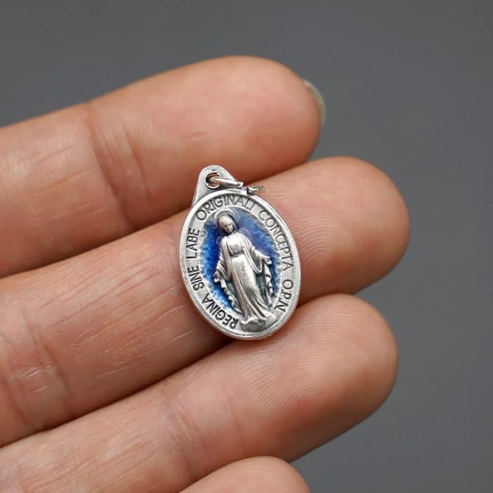 DIY小吊牌-显灵圣母-锌合金-蓝珐琅-1.7cm Catholic religious art