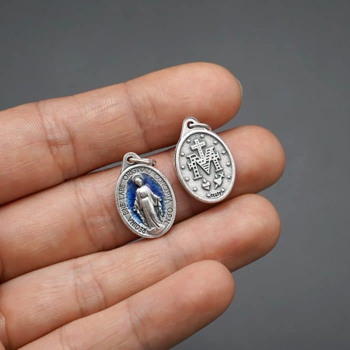 DIY小吊牌-显灵圣母-锌合金-蓝珐琅-1.7cm Catholic religious art