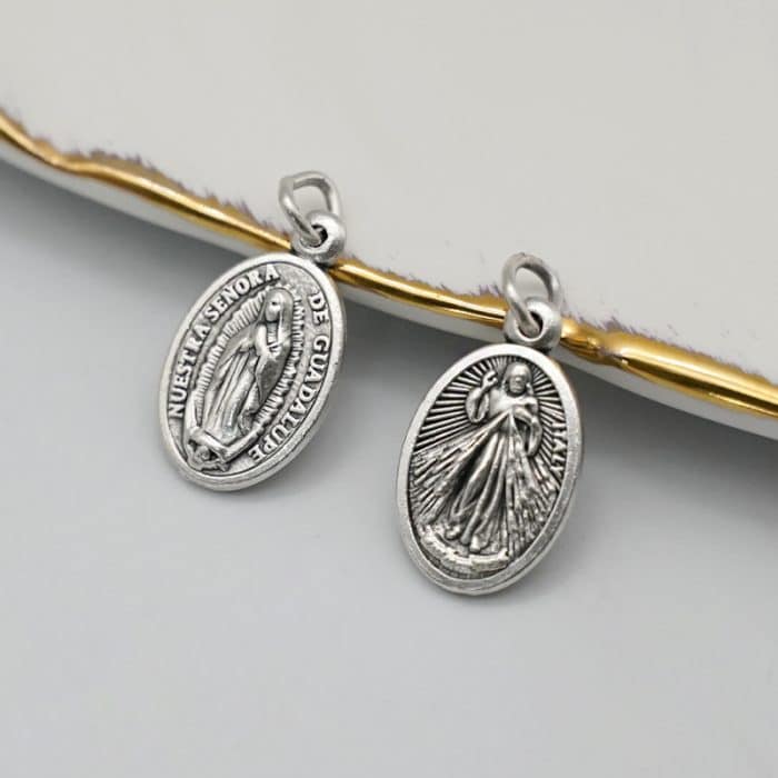 DIY小吊牌-瓜达卢佩+上主慈悲-锌合金-1.7cm Catholic religious art