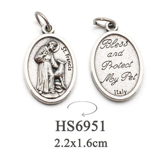 DIY小吊牌-方济各和狼-背面字母-锌合金-2.2x1.6cm Catholic religious art