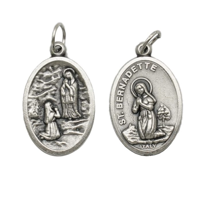 DIY小吊牌-露德显现+伯尔纳德-锌合金-镀银-2.2cm Catholic religious art