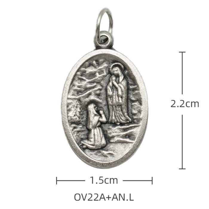 DIY小吊牌-露德显现+伯尔纳德-锌合金-镀银-2.2cm Catholic religious art