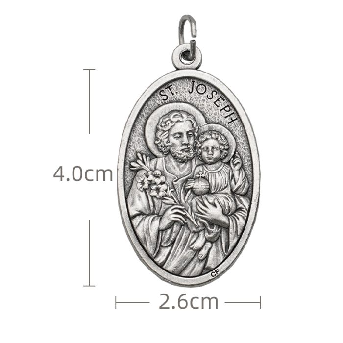 DIY小吊牌-椭圆圣若瑟+圣衣-锌合金-4cm Catholic religious art