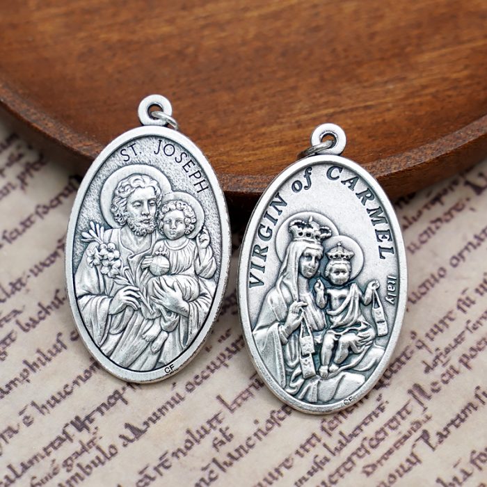 DIY小吊牌-椭圆圣若瑟+圣衣-锌合金-4cm Catholic religious art