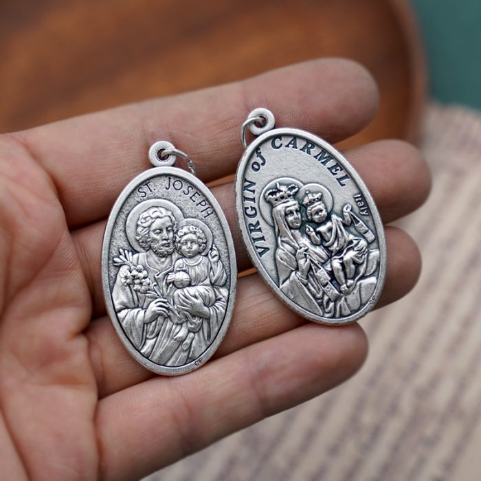 DIY小吊牌-椭圆圣若瑟+圣衣-锌合金-4cm Catholic religious art