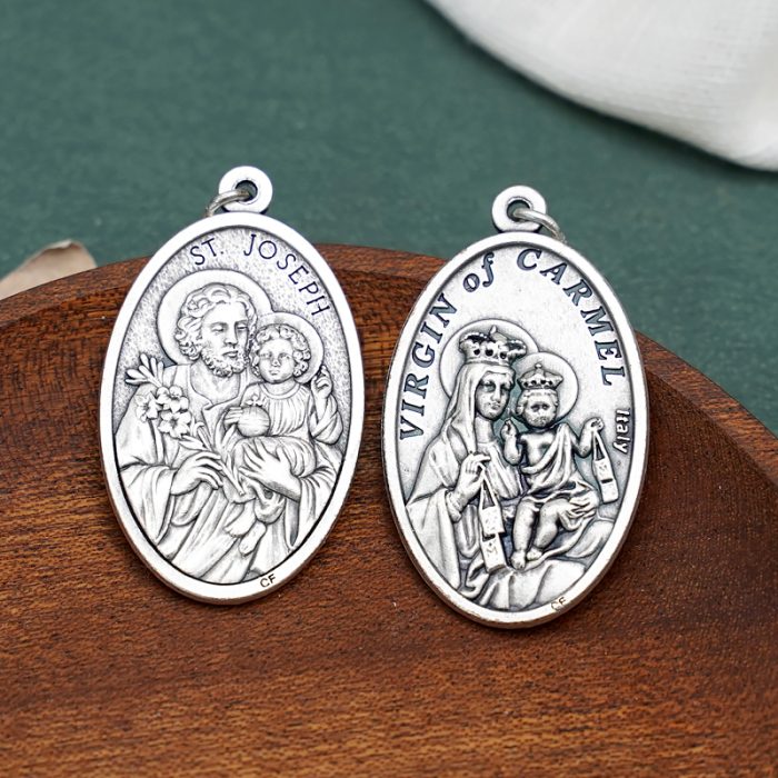 DIY小吊牌-椭圆圣若瑟+圣衣-锌合金-4cm Catholic religious art