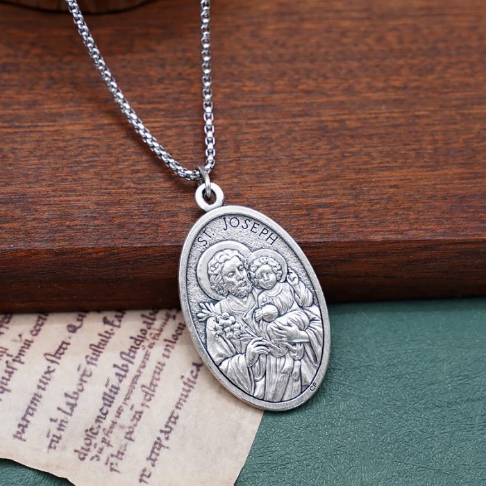 DIY小吊牌-椭圆圣若瑟+圣衣-锌合金-4cm Catholic religious art