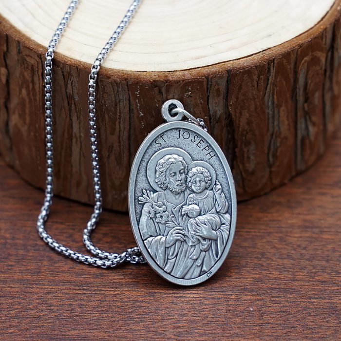 DIY小吊牌-椭圆圣若瑟+圣衣-锌合金-4cm Catholic religious art
