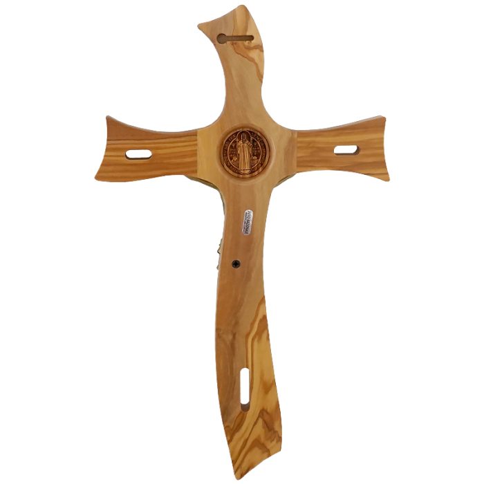 十字架-圣本笃-橄榄木抽象化设计树脂圣尸-48x28cm Catholic religious art