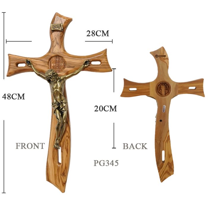 十字架-圣本笃-橄榄木抽象化设计树脂圣尸-48x28cm Catholic religious art
