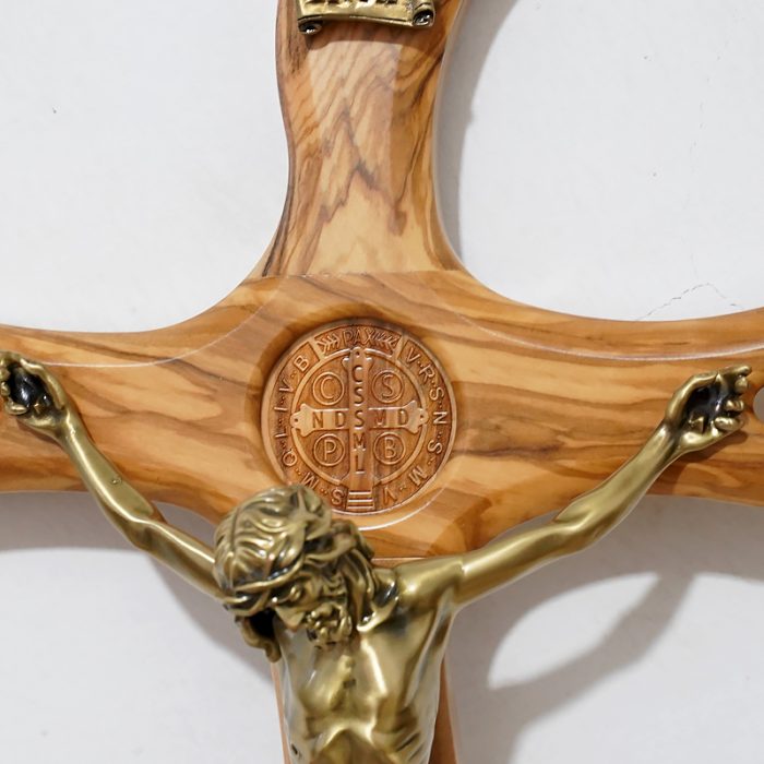 十字架-圣本笃-橄榄木抽象化设计树脂圣尸-48x28cm Catholic religious art