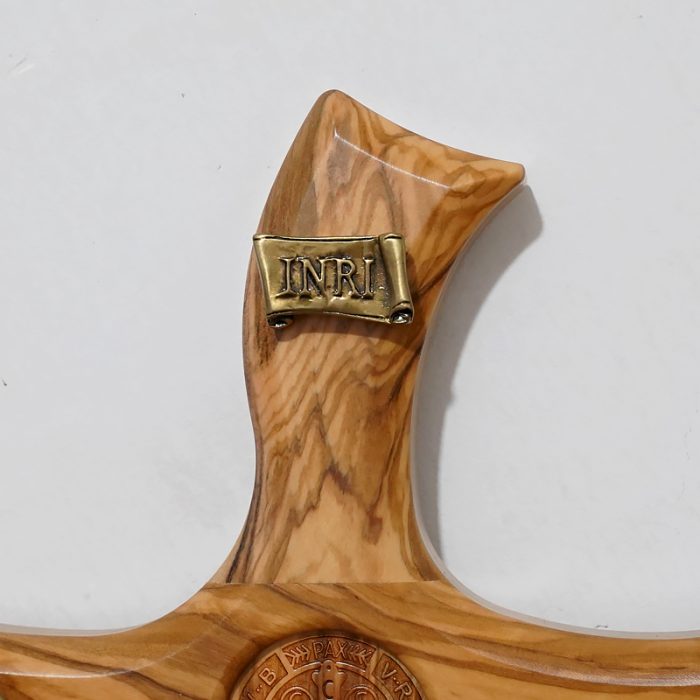 十字架-圣本笃-橄榄木抽象化设计树脂圣尸-48x28cm Catholic religious art