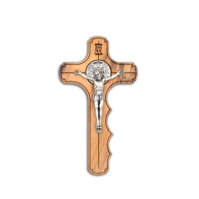 十字架-圣本笃-橄榄木手形带包装盒-12x6.7cm Catholic religious art