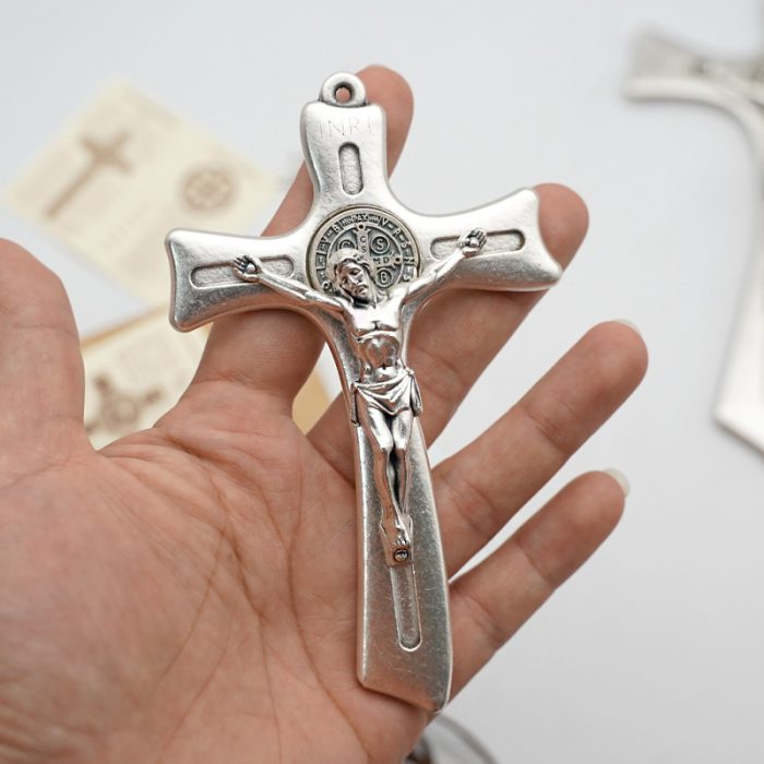 本笃十字架-银色带包装盒-12x7.5cm Catholic religious art