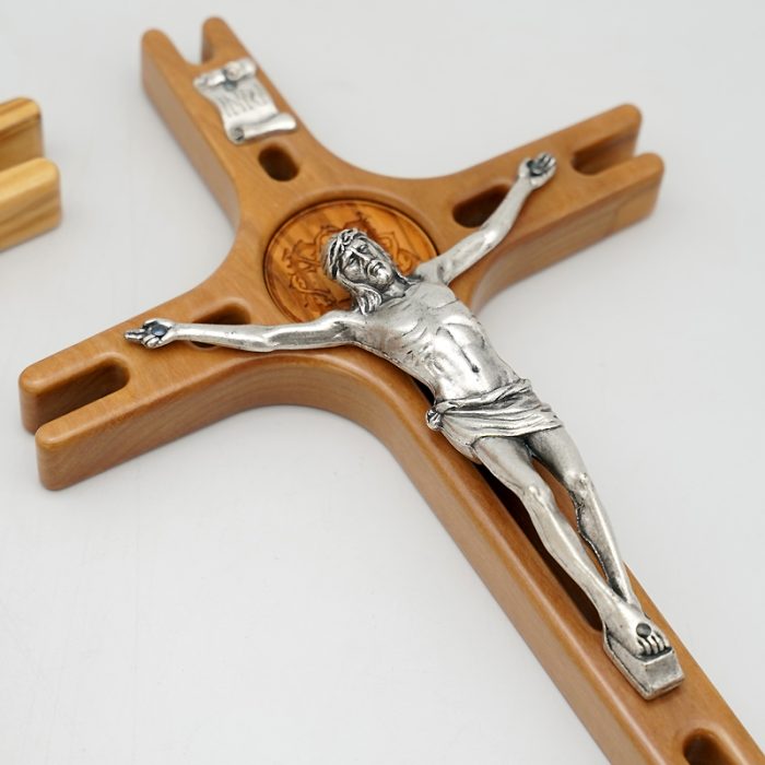 十字架-橄榄木镂空设计带合金镀银圣尸-26x14.5cm Catholic religious art