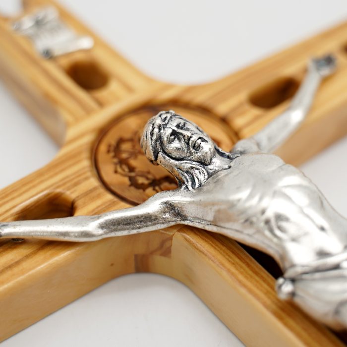 十字架-橄榄木镂空设计带合金镀银圣尸-19x11.5cm Catholic religious art