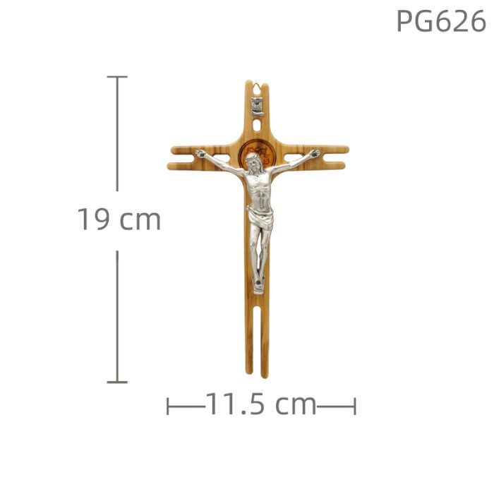 十字架-橄榄木镂空设计带合金镀银圣尸-19x11.5cm Catholic religious art