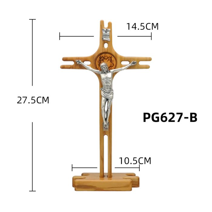 十字架-橄榄木镂空-带合金圣尸底座-27x14.5cm Catholic religious art