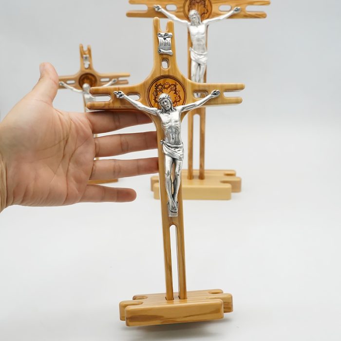 十字架-橄榄木镂空-带合金圣尸底座-27x14.5cm Catholic religious art