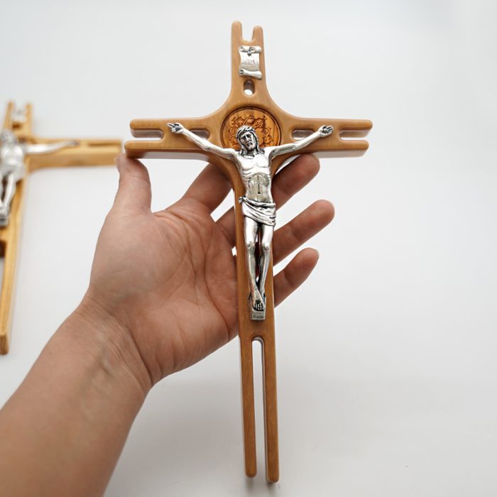 十字架-橄榄木镂空设计带合金镀银圣尸-26x14.5cm Catholic religious art