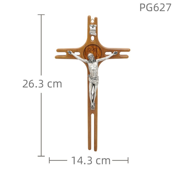 十字架-橄榄木镂空设计带合金镀银圣尸-26x14.5cm Catholic religious art