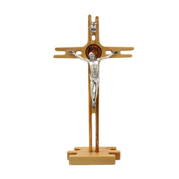 十字架-橄榄木镂空-带合金圣尸底座-27x14.5cm Catholic religious art