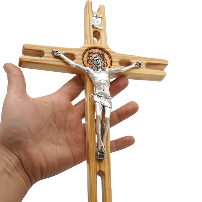 十字架-橄榄木-带合金镀银圣尸-31.5x17.5cm Catholic religious art