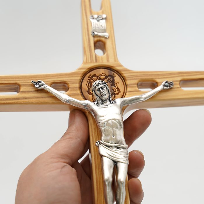十字架-橄榄木-带合金镀银圣尸-31.5x17.5cm Catholic religious art
