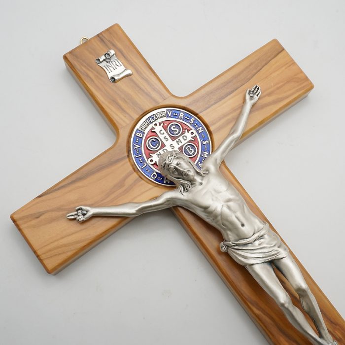 十字架-圣本笃-橄榄木镶珐琅圣牌合金圣尸-30x19cm Catholic religious art