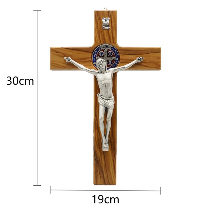 十字架-圣本笃-橄榄木镶珐琅圣牌合金圣尸-30x19cm Catholic religious art