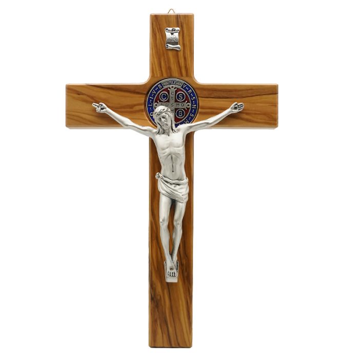 十字架-圣本笃-橄榄木镶珐琅圣牌合金圣尸-30x19cm Catholic religious art