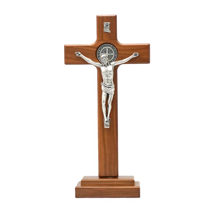 十字架-圣本笃-橄榄木染胡桃木色-22x10.5cm Catholic religious art