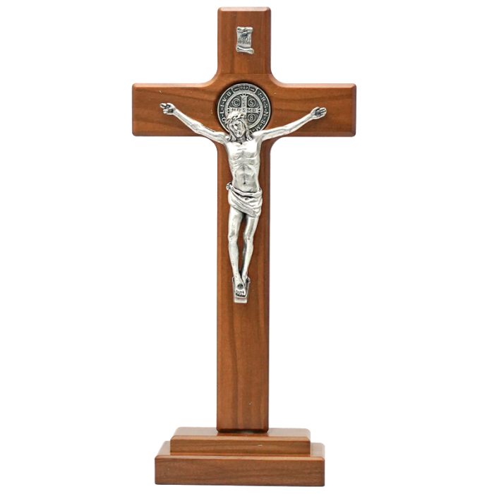 十字架-圣本笃-橄榄木染胡桃木色-22x10.5cm Catholic religious art