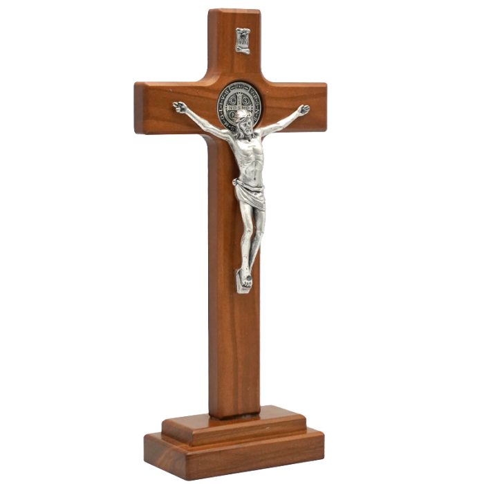 十字架-圣本笃-橄榄木染胡桃木色-22x10.5cm Catholic religious art