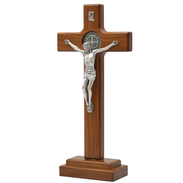 十字架-圣本笃-橄榄木染胡桃木色-22x10.5cm Catholic religious art