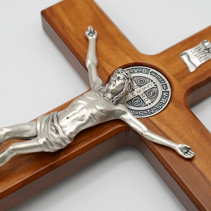 十字架-圣本笃-橄榄木染胡桃木色-带底座-27x15cm Catholic religious art