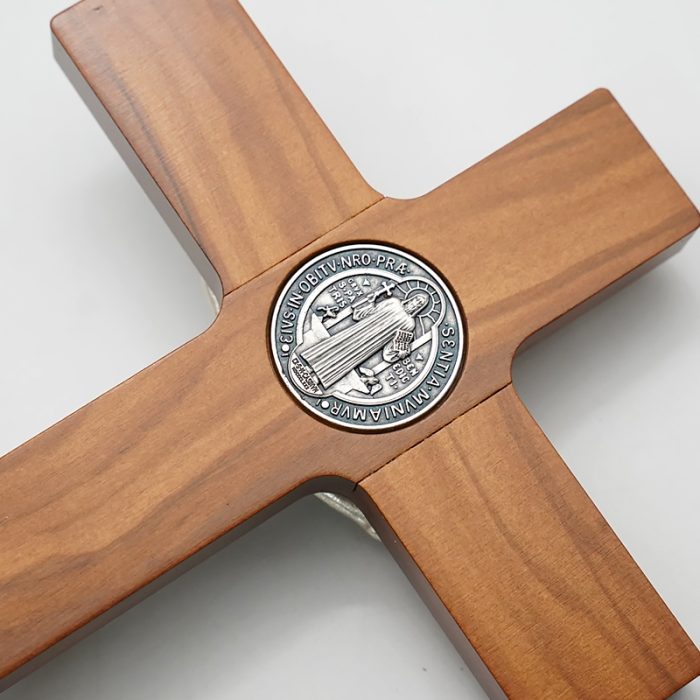 十字架-圣本笃-橄榄木染胡桃木色-带底座-27x15cm Catholic religious art