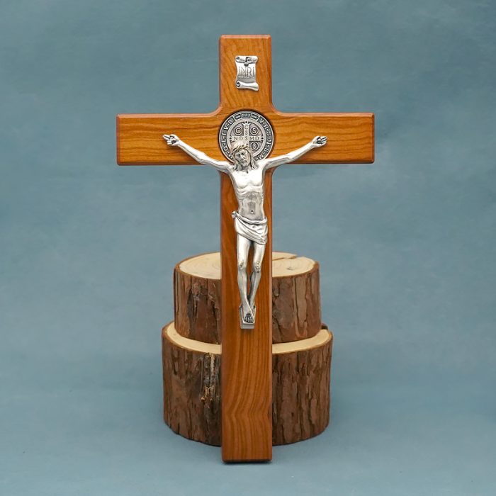 十字架-圣本笃-橄榄木合金圣尸带镀银圣牌-25x15cm Catholic religious art