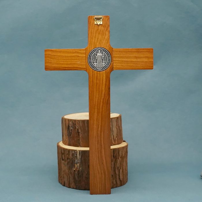 十字架-圣本笃-橄榄木合金圣尸带镀银圣牌-25x15cm Catholic religious art