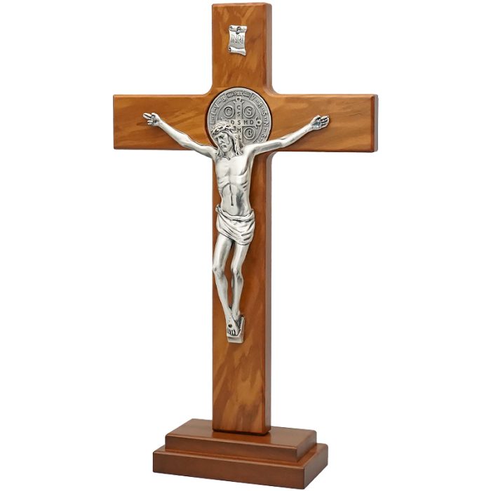 十字架-圣本笃-橄榄木染胡桃木色-带底座-33x19cm Catholic religious art
