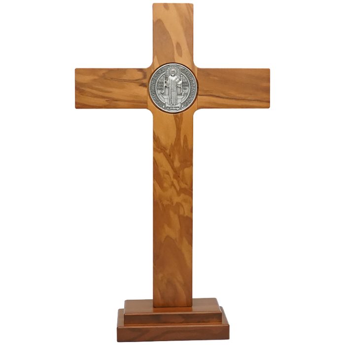 十字架-圣本笃-橄榄木染胡桃木色-带底座-33x19cm Catholic religious art