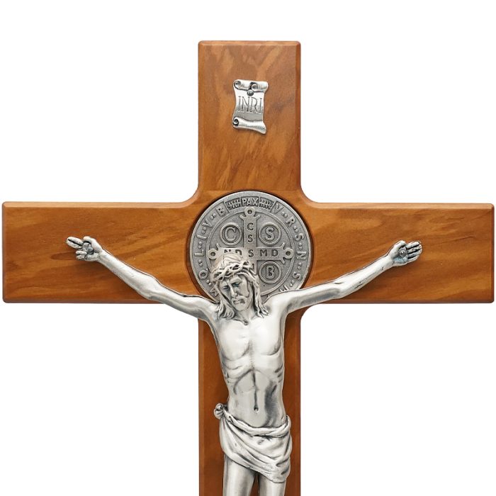 十字架-圣本笃-橄榄木染胡桃木色-带底座-33x19cm Catholic religious art