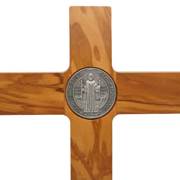 十字架-圣本笃-橄榄木染胡桃木色-带底座-33x19cm Catholic religious art