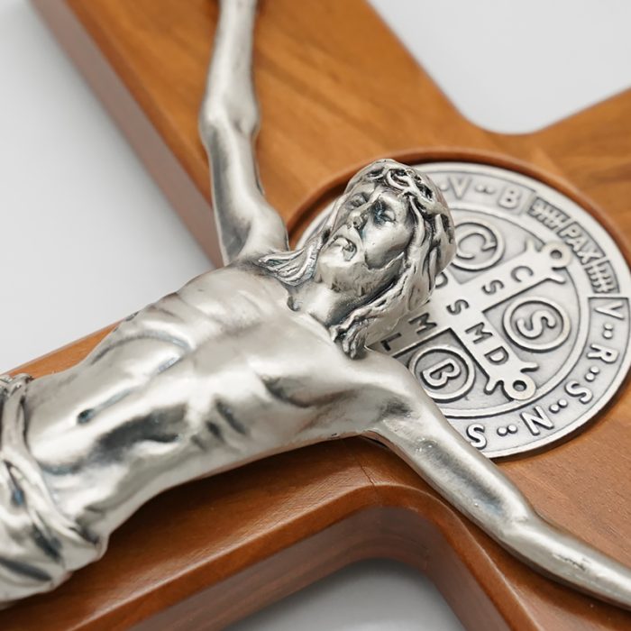 十字架-圣本笃-橄榄木染胡桃木色-带底座-33x19cm Catholic religious art