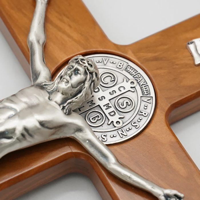 十字架-圣本笃-橄榄木染胡桃木色-带底座-33x19cm Catholic religious art