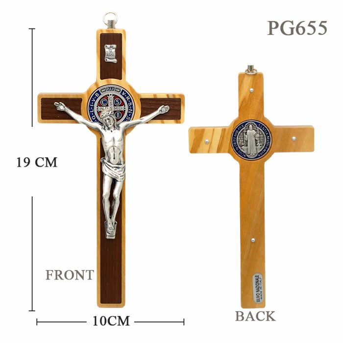 圣本笃十字架-橄榄木-镶嵌-带挂绳-19x10cm Catholic religious art